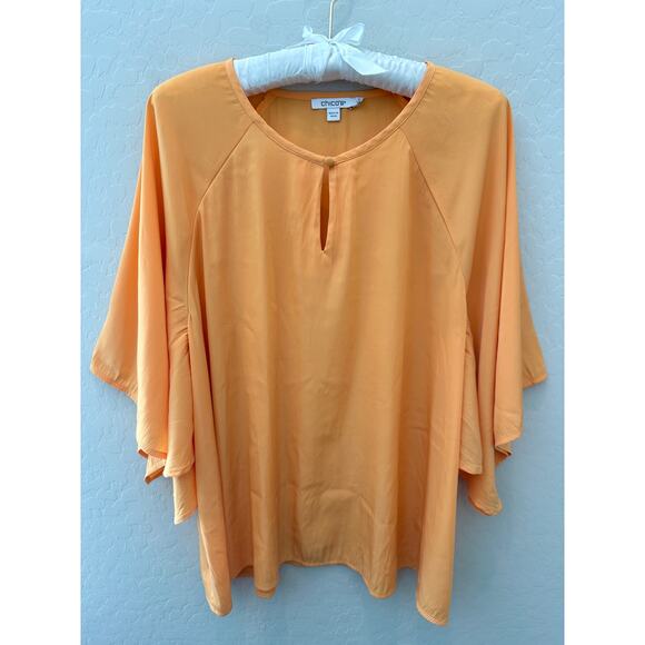CHICO’S | Orange Flutter Sleeve Blouse Flowy Keyhole Neck | Size 3 (US 16) - Picture 1 of 6